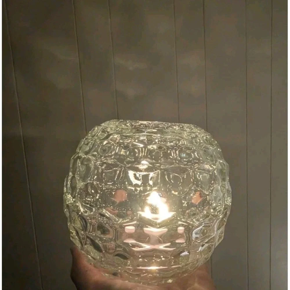 Vtg Clear Cubist Pattern Fairy Lamp 2 pc Glass Globe Beautiful Decor Romantic
